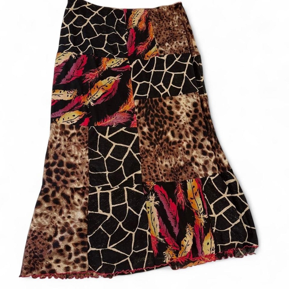 Vintage Susan Bristol Patchwork Animal Print Midi Maxi Skirt Large Y2K Boho